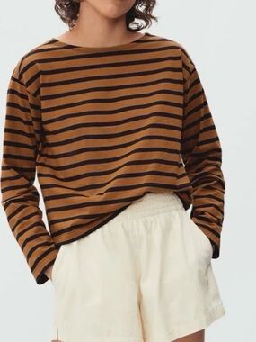 Everlane The Mariner Longsleeve Tee Toasted Almond / Black Cotton Women’s Small